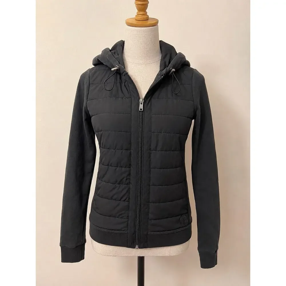 Abercrombie & Fitch Women’s XS Black Quilted Hybrid Hooded Zip Jacket Y2K Puffer